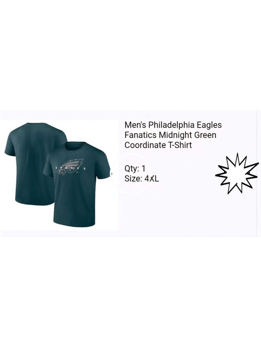 Philadelphia Eagles Fanatics T-Shirt Mens 4XL Midnight Green Coordinate NFL NEW